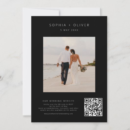 Modern Elegant Black Wedding All-in-One Kaart (Achterkant)