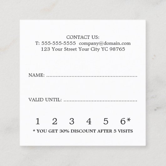 Modern Elegant Black White Beauty Loyalty-Kaart Klantenkaartje (Achterkant)