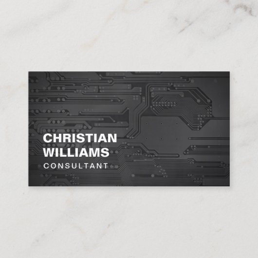 Modern Elegant Black White CircuitBoard Consultant Visitekaartje (Voorkant)
