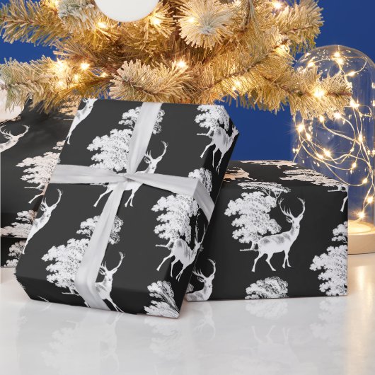 Modern Elegant Black White Deer Woodland Cadeaupapier (Feestdagen)