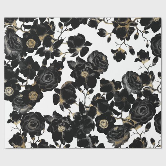 Modern Elegant Black White en Gold Floral Pattern Cadeaupapier (Vlak)