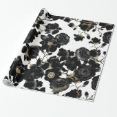 Modern Elegant Black White en Gold Floral Pattern Cadeaupapier (Uitgerold)