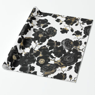 Modern Elegant Black White en Gold Floral Pattern Cadeaupapier