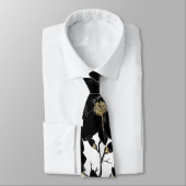 Modern Elegant Black White en Gold Floral Pattern Stropdas (Gebonden)