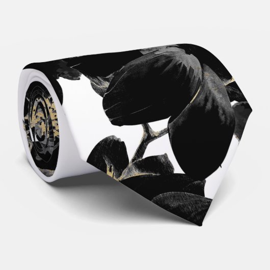 Modern Elegant Black White en Gold Floral Pattern Stropdas (Opgerold)