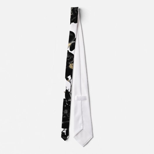 Modern Elegant Black White en Gold Floral Pattern Stropdas (Achterkant)