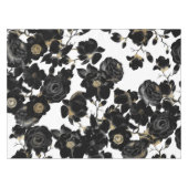Modern Elegant Black White en Gold Floral Pattern Tafelkleed (Voorkant (Horizontaal))