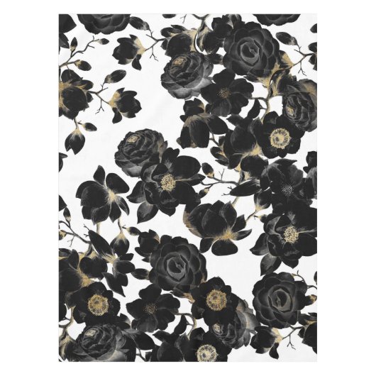 Modern Elegant Black White en Gold Floral Pattern Tafelkleed (Voorkant)