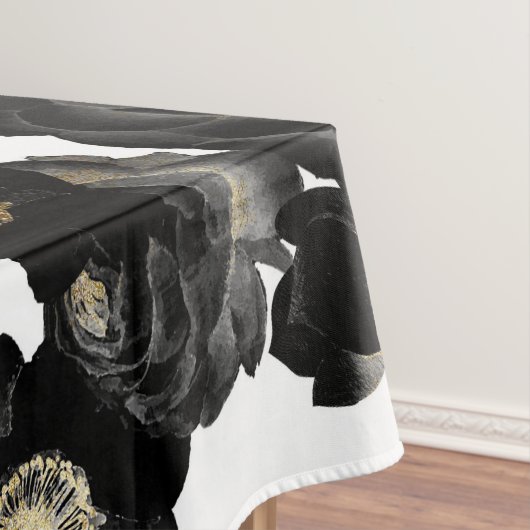 Modern Elegant Black White en Gold Floral Pattern Tafelkleed (Voorbeeld)