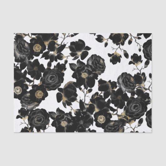 Modern Elegant Black White en Gold Floral Pattern Tissuepapier (Voorkant)