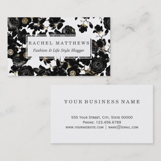 Modern Elegant Black White en Gold Floral Pattern Visitekaartje (Voorkant / Achterkant)
