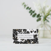 Modern Elegant Black White en Gold Floral Pattern Visitekaartje (Staand voorkant)