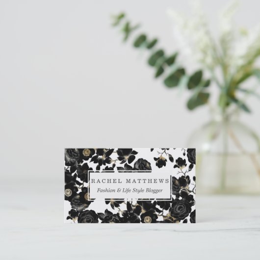 Modern Elegant Black White en Gold Floral Pattern Visitekaartje