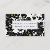 Modern Elegant Black White en Gold Floral Pattern Visitekaartje (Voorkant)