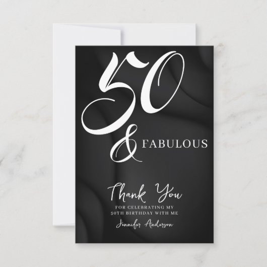 Modern Elegant Black White Fifty Fabulous Birthday Bedankkaart (Voorkant)
