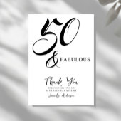 Modern Elegant Black White Fifty Fabulous Birthday Bedankkaart