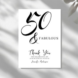 Modern Elegant Black White Fifty Fabulous Birthday Bedankkaart