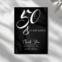 Modern Elegant Black White Fifty Fabulous Birthday Bedankkaart