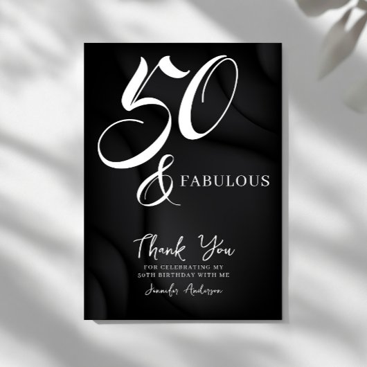 Modern Elegant Black White Fifty Fabulous Birthday Bedankkaart