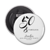 Modern Elegant Black White Fifty Fabulous Birthday Button Flesopener (Voorkant)