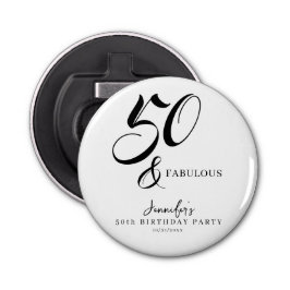 Modern Elegant Black White Fifty Fabulous Birthday Button Flesopener