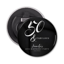 Modern Elegant Black White Fifty Fabulous Birthday Button Flesopener