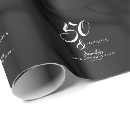 Modern Elegant Black White Fifty Fabulous Birthday Cadeaupapier