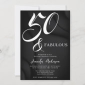Modern Elegant Black White Fifty Fabulous Birthday Kaart (Voorkant)