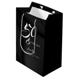 Modern Elegant Black White Fifty Fabulous Birthday Medium Cadeauzakje