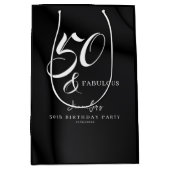 Modern Elegant Black White Fifty Fabulous Birthday Medium Cadeauzakje (Voorkant)