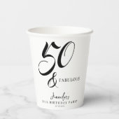 Modern Elegant Black White Fifty Fabulous Birthday Papieren Bekers (Achterkant)