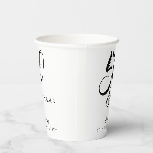 Modern Elegant Black White Fifty Fabulous Birthday Papieren Bekers (Rechts)