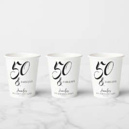 Modern Elegant Black White Fifty Fabulous Birthday Papieren Bekers