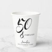 Modern Elegant Black White Fifty Fabulous Birthday Papieren Bekers (Voorkant)
