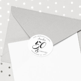 Modern Elegant Black White Fifty Fabulous Birthday Ronde Sticker