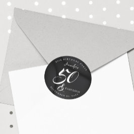 Modern Elegant Black White Fifty Fabulous Birthday Ronde Sticker