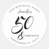 Modern Elegant Black White Fifty Fabulous Birthday Ronde Sticker (Voorkant)