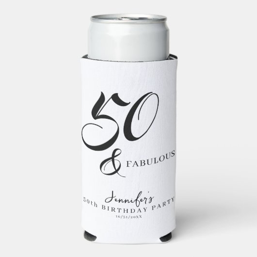 Modern Elegant Black White Fifty Fabulous Birthday Seltzer Blikjeskoeler (Seltzer Voorkant)