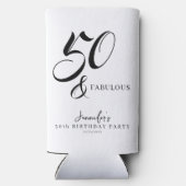 Modern Elegant Black White Fifty Fabulous Birthday Seltzer Blikjeskoeler (Achterkant)