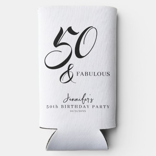Modern Elegant Black White Fifty Fabulous Birthday Seltzer Blikjeskoeler (Achterkant)