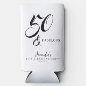 Modern Elegant Black White Fifty Fabulous Birthday Seltzer Blikjeskoeler (Voorkant)