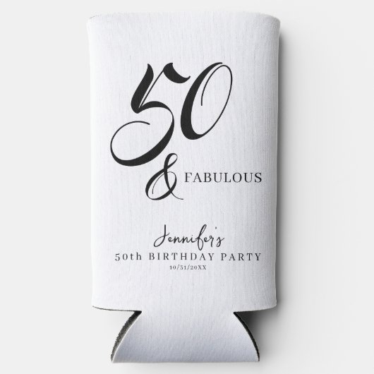 Modern Elegant Black White Fifty Fabulous Birthday Seltzer Blikjeskoeler (Voorkant)