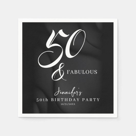 Modern Elegant Black White Fifty Fabulous Birthday Servet (Voorkant)