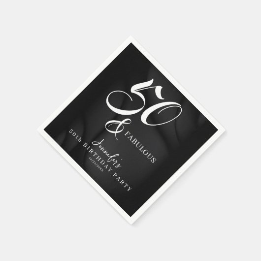 Modern Elegant Black White Fifty Fabulous Birthday Servet (Hoek)