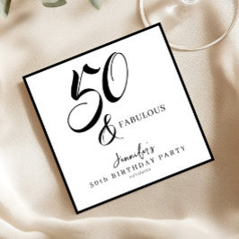 Modern Elegant Black White Fifty Fabulous Birthday Servet