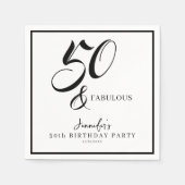 Modern Elegant Black White Fifty Fabulous Birthday Servet (Voorkant)