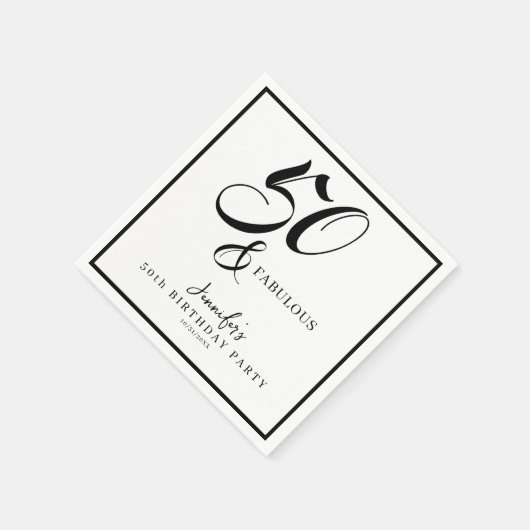 Modern Elegant Black White Fifty Fabulous Birthday Servet (Hoek)