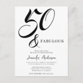 Modern Elegant Black White Fifty Fabulous Birthday Uitnodiging Briefkaart (Voorkant)