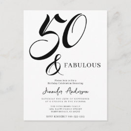 Modern Elegant Black White Fifty Fabulous Birthday Uitnodiging Briefkaart
