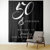 Modern Elegant Black White Fifty Fabulous Birthday Wandkleed (In situ)